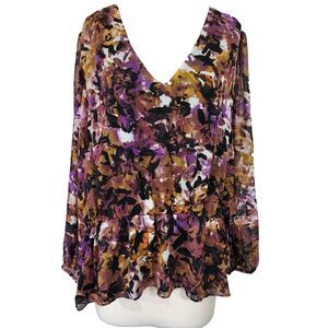 RACHEL Rachel Roy Shirt Top Flowy Chiffon Peplum Women Plus 2X Watercolor Floral